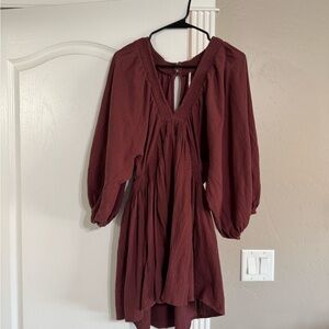 Free People Maroon Long Sleeve Dress